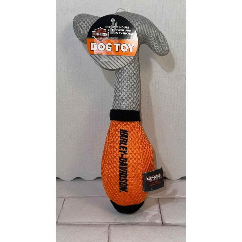Harley-Davidson Hammer Plush Squeaky Dog Toy‎ Orange Grey Black Mesh 2014 NEW